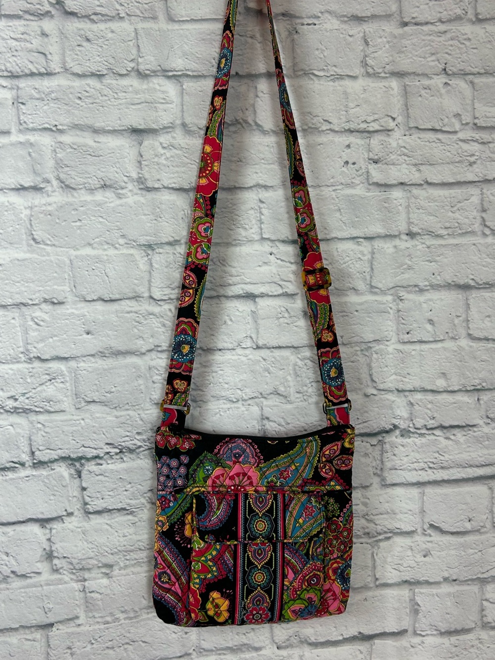 Vera Bradley Black Multicolor Floral Paisley Quilted Crossbody Bag